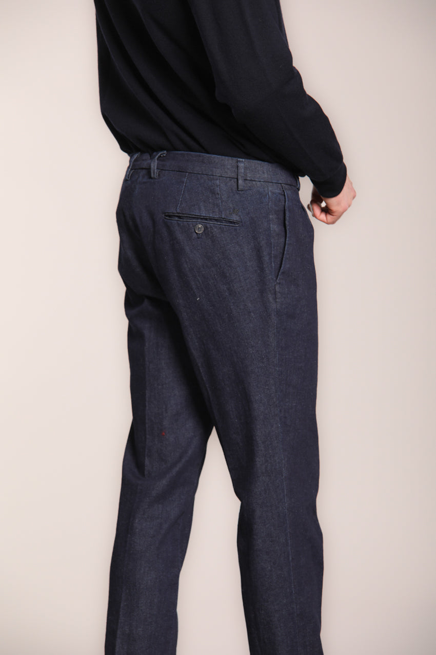 Foto 5 New York 2 Pinces pantalone chino uomo in denim stretch regular fit