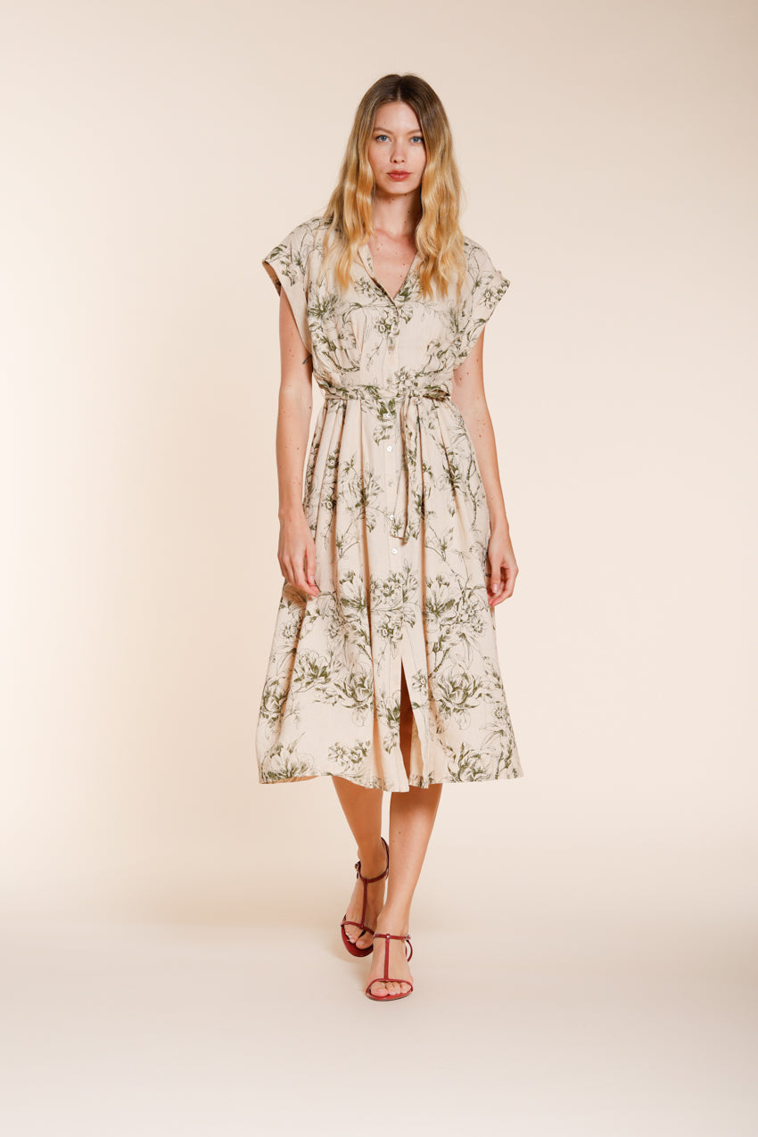 Yoko vestido mujer en tela mezcla lino y viscosa estampado floral