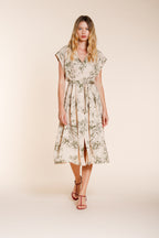 Yoko vestido mujer en tela mezcla lino y viscosa estampado floral