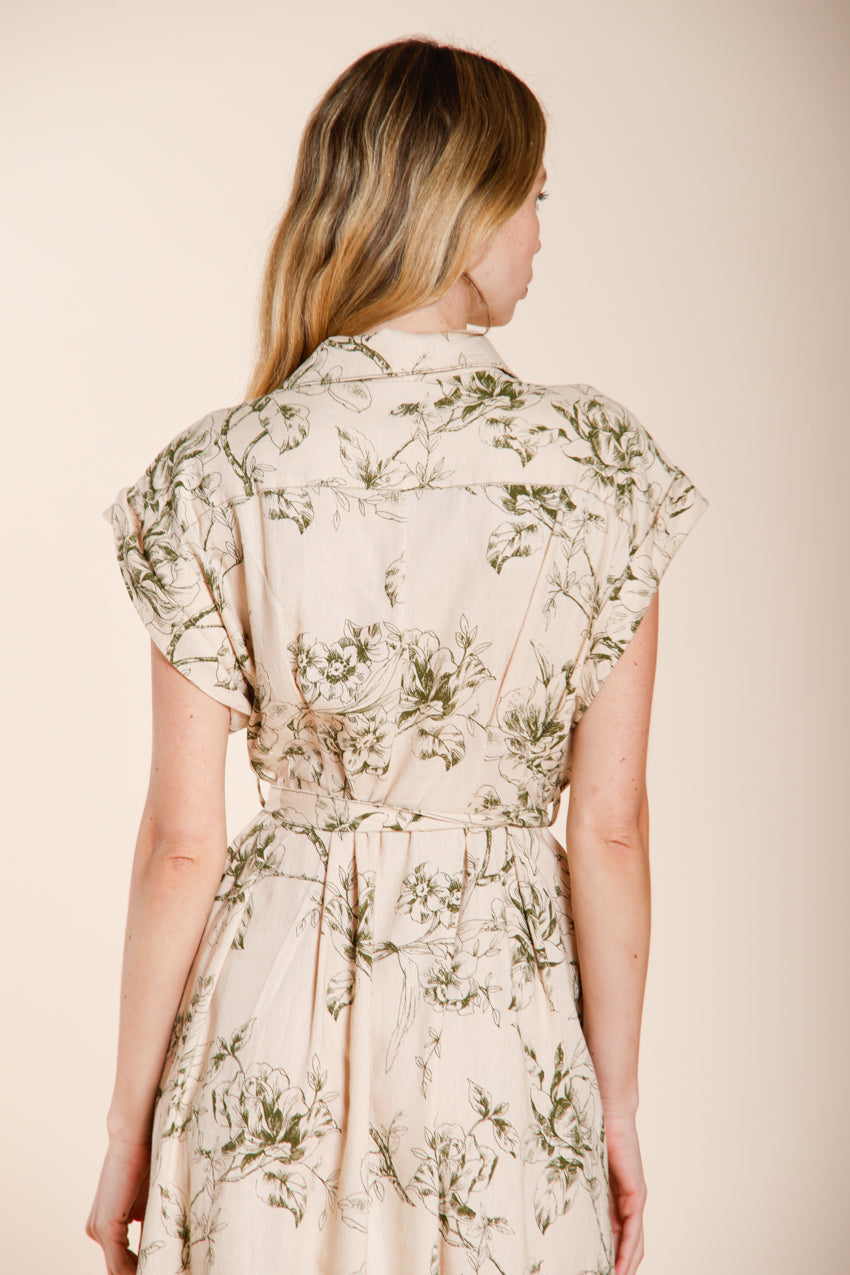 Yoko vestido mujer en tela mezcla lino y viscosa estampado floral