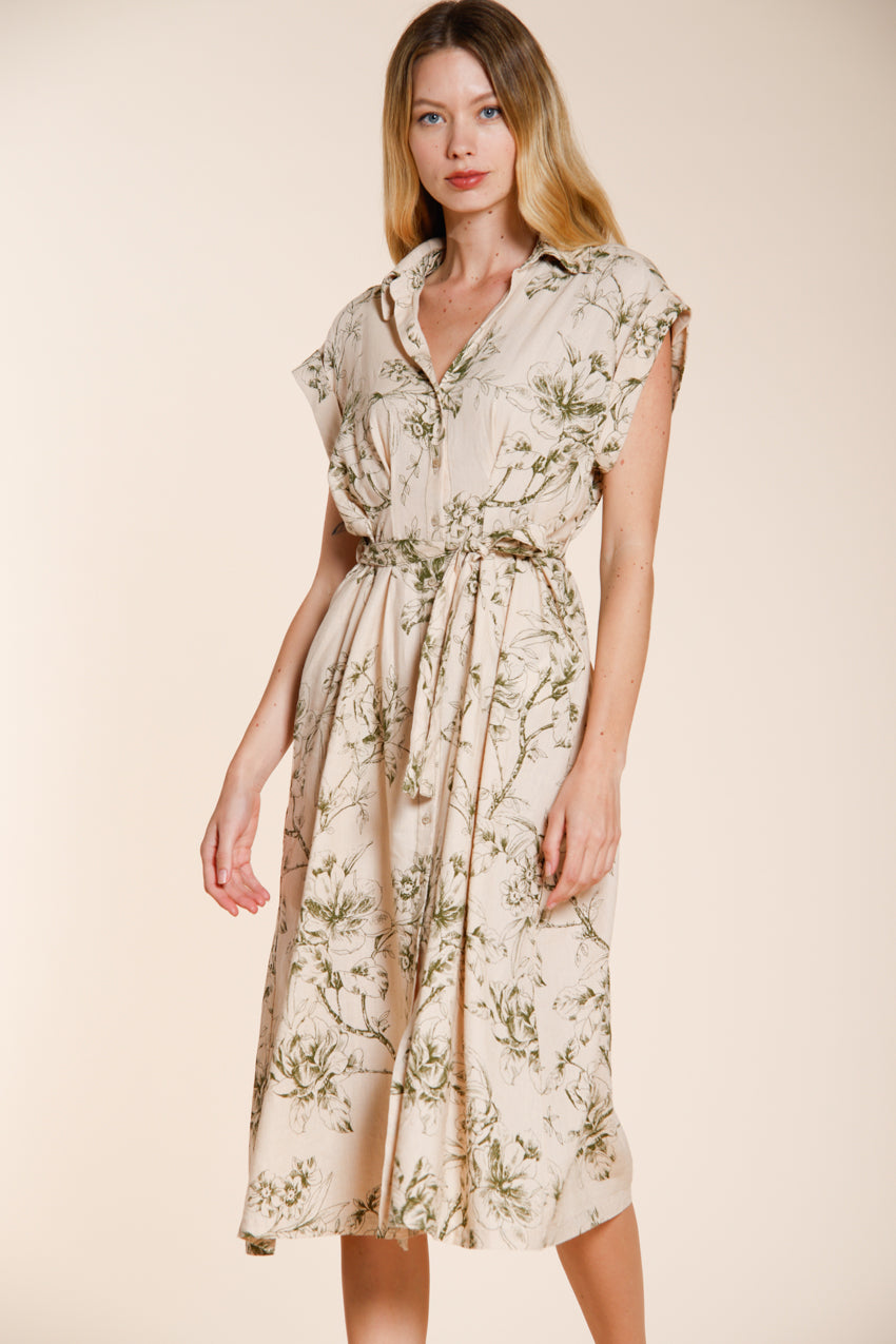 Yoko vestido mujer en tela mezcla lino y viscosa estampado floral