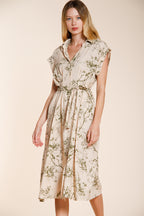 Yoko vestido mujer en tela mezcla lino y viscosa estampado floral