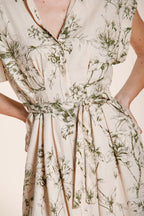 Yoko vestido mujer en tela mezcla lino y viscosa estampado floral