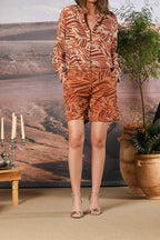 Jaqueline Damen Bermuda Chino aus Twill mit geometrischem Muster Slim Fit 