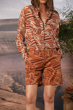 Jaqueline Damen Bermuda Chino aus Twill mit geometrischem Muster Slim Fit 