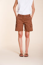 Bermuda cargo donna Chile Mason's marrone chiaro in twill slim fit, vista frontale su modella SS26