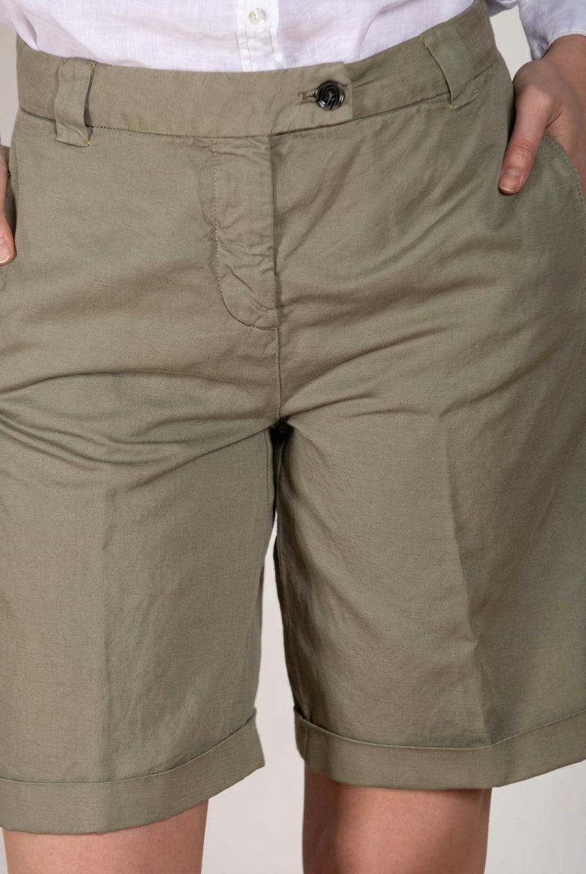 Brigitte bermuda chino femme en coton et lin flammé relaxed fit