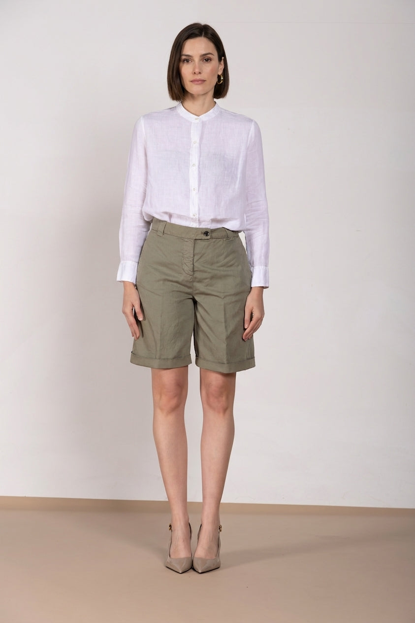 Brigitte bermuda chino femme en coton et lin flammé relaxed fit