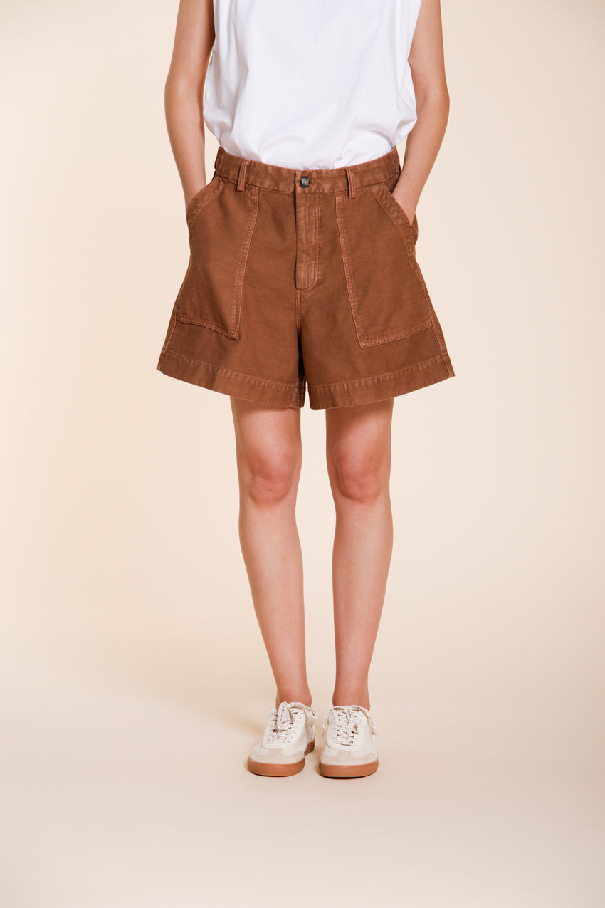 Dallas bermuda cargo donna in cotone fiammato relaxed fit