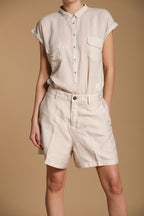 New York Cozy Bermuda Chino Damen in Strohgewebe Relaxed Fit