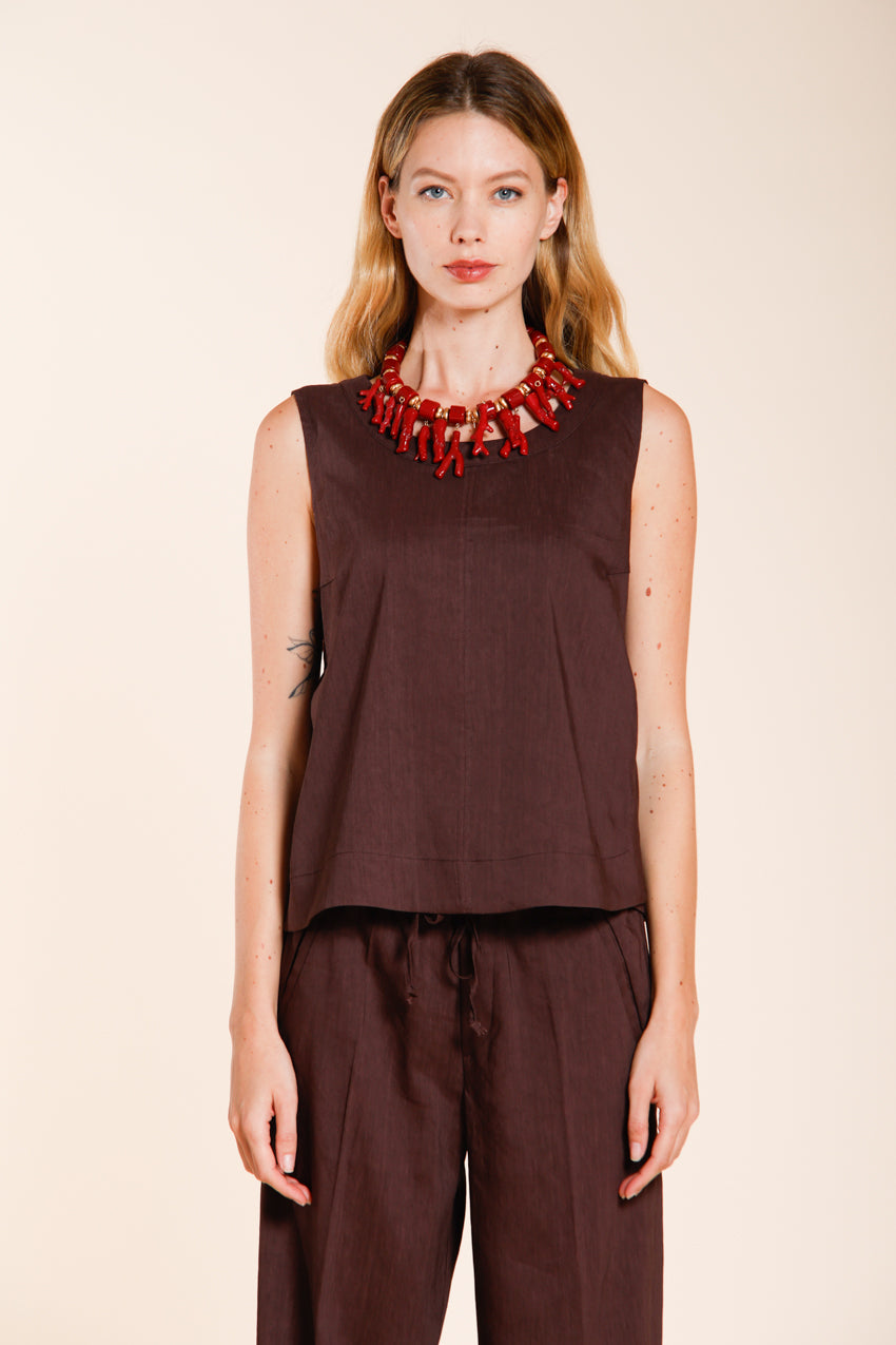 Nhabi chemise femme sans manches en toile mélange lin et viscose