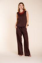 Nhabi camicia donna smanicata in tela misto lino e viscosa