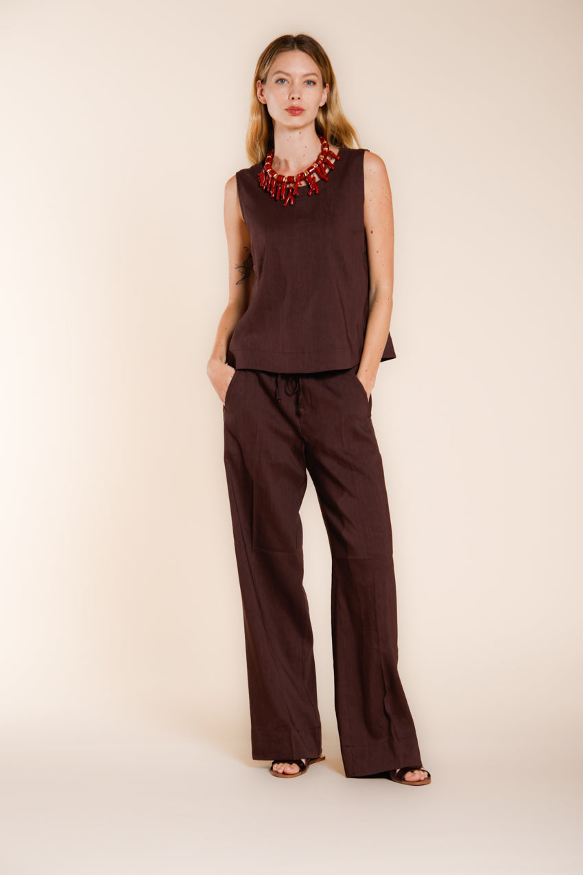 Nhabi camicia donna smanicata in tela misto lino e viscosa