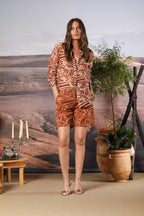 Delhi Damenbluse mit langen Ärmeln aus Musselin mit geometrischem Druck