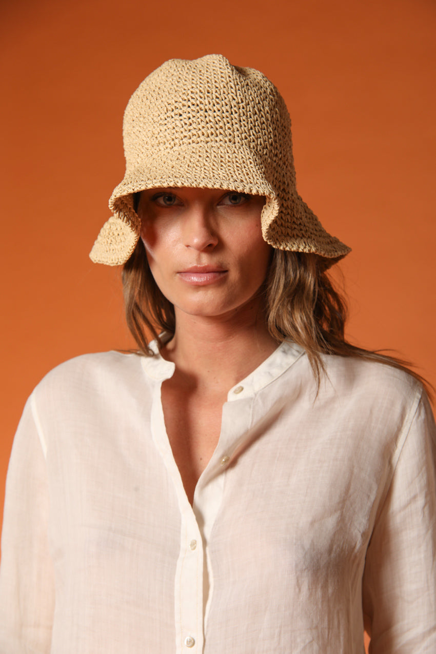 Delhi Damenbluse mit langen Ärmeln aus Ramie mit koreanischem Kragen