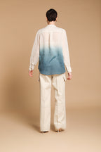 Delhi Damenbluse mit langen Ärmeln aus Ramie mit koreanischem Kragen