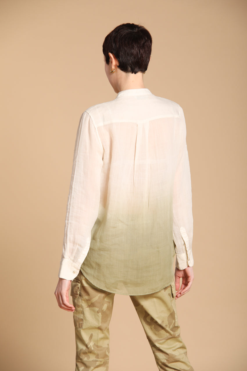 Delhi Damenbluse mit langen Ärmeln aus Orlando-Ramie mit koreanischem Kragen