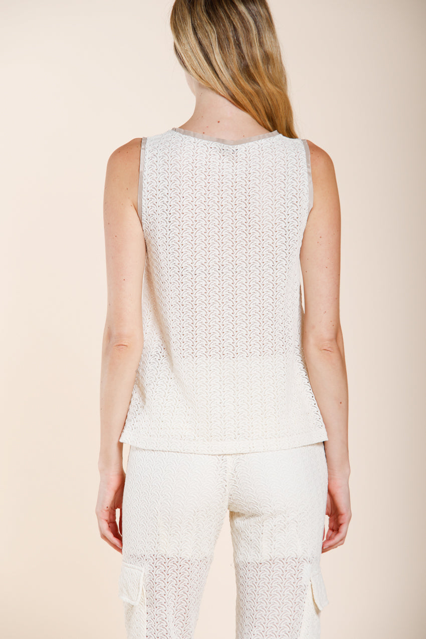 Karina camicia donna smanicata in maglia crochet