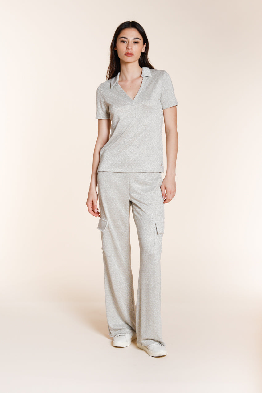 Dettaglio camicia donna Ada Mason's a manica corta in tricot lurex argento SS26