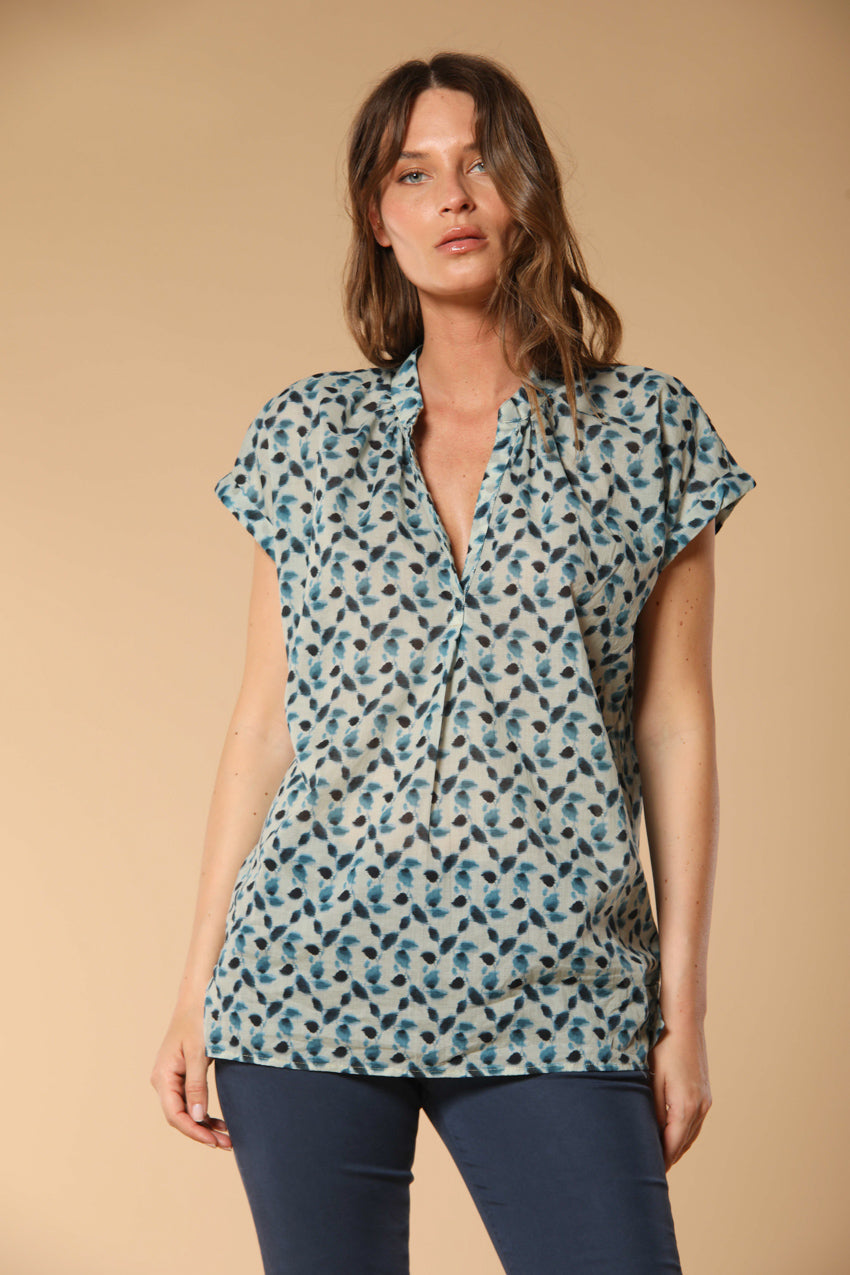 Adele MM Damenbluse aus Baumwollvoile mit Blätterdruck