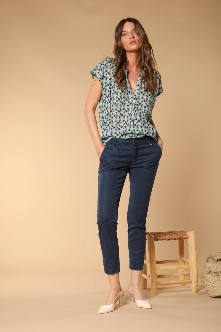 Adele MM Damenbluse aus Baumwollvoile mit Blätterdruck