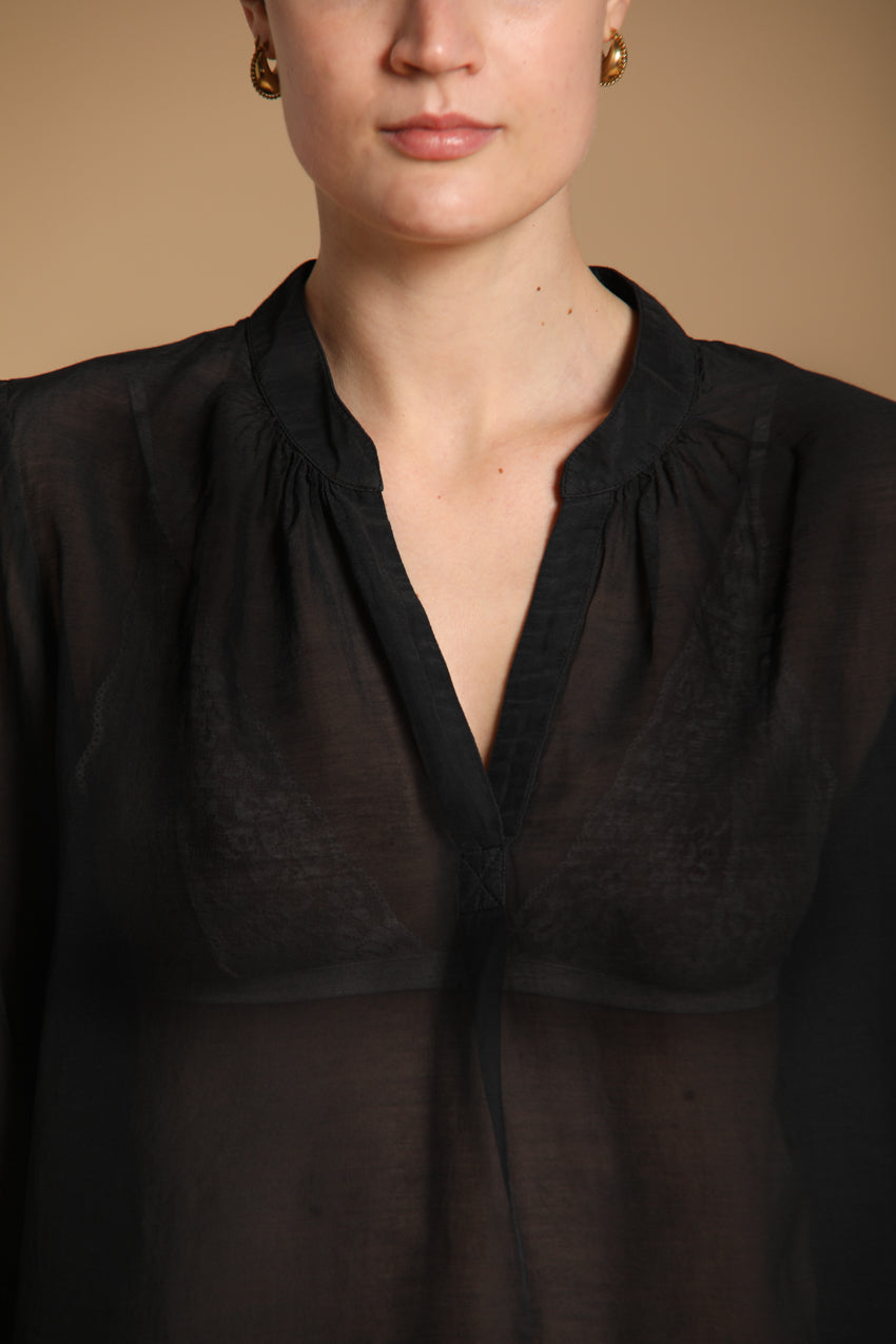 Adele Damenbluse mit langen Ärmeln aus Musselin aus Baumwoll- und Seidenmischung