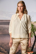 Adele Damenbluse mit langen Ärmeln aus Musselin aus Baumwoll- und Seidenmischung
