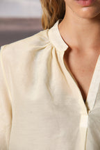 Adele Damenbluse mit langen Ärmeln aus Musselin aus Baumwoll- und Seidenmischung