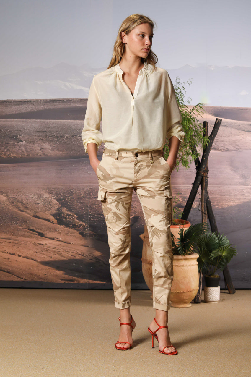 Adele Damenbluse mit langen Ärmeln aus Musselin aus Baumwoll- und Seidenmischung