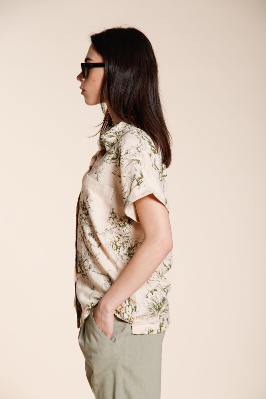 Livia chemise femme manches courtes en toile mélange lin et viscose motif floral