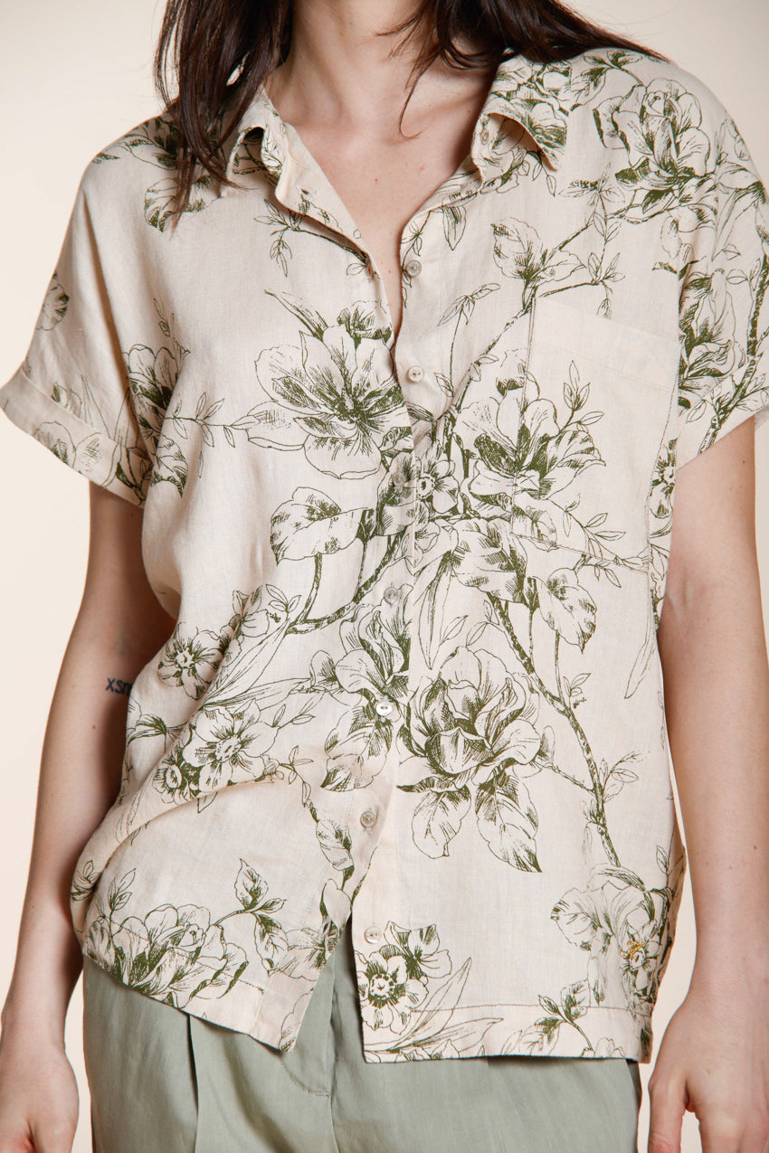 Livia chemise femme manches courtes en toile mélange lin et viscose motif floral