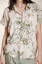 Livia chemise femme manches courtes en toile mélange lin et viscose motif floral
