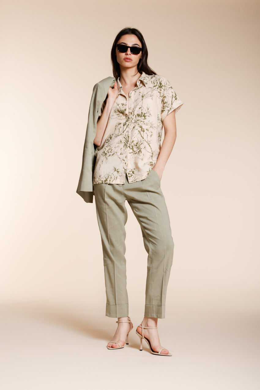 Livia chemise femme manches courtes en toile mélange lin et viscose motif floral
