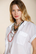 Natalie camicia donna a manica corta in mussola di cotone e seta