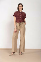 Camicia donna Natalie Mason's a manica corta bordeaux in cotone - vista laterale SS26