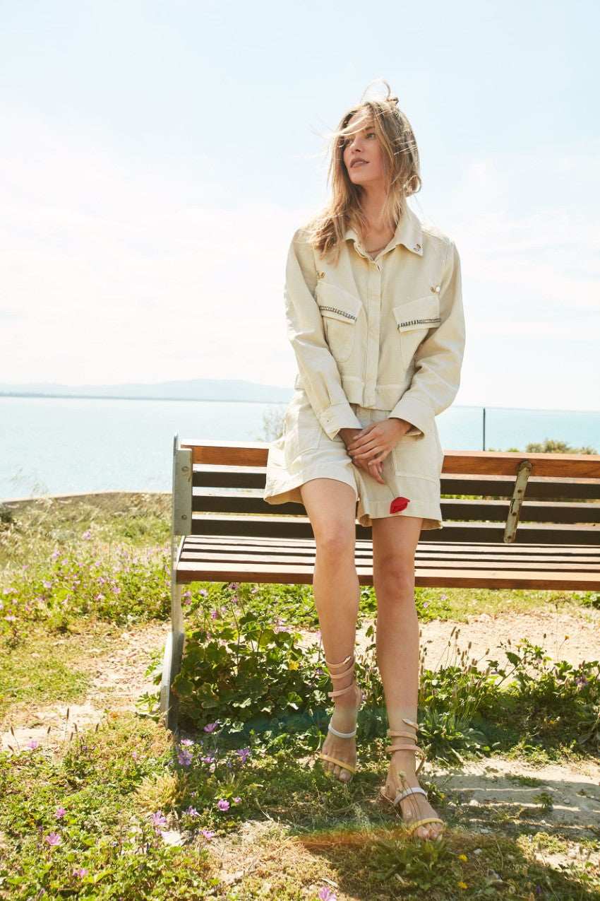 San Diego giacca donna in cotone fiammato con borchie