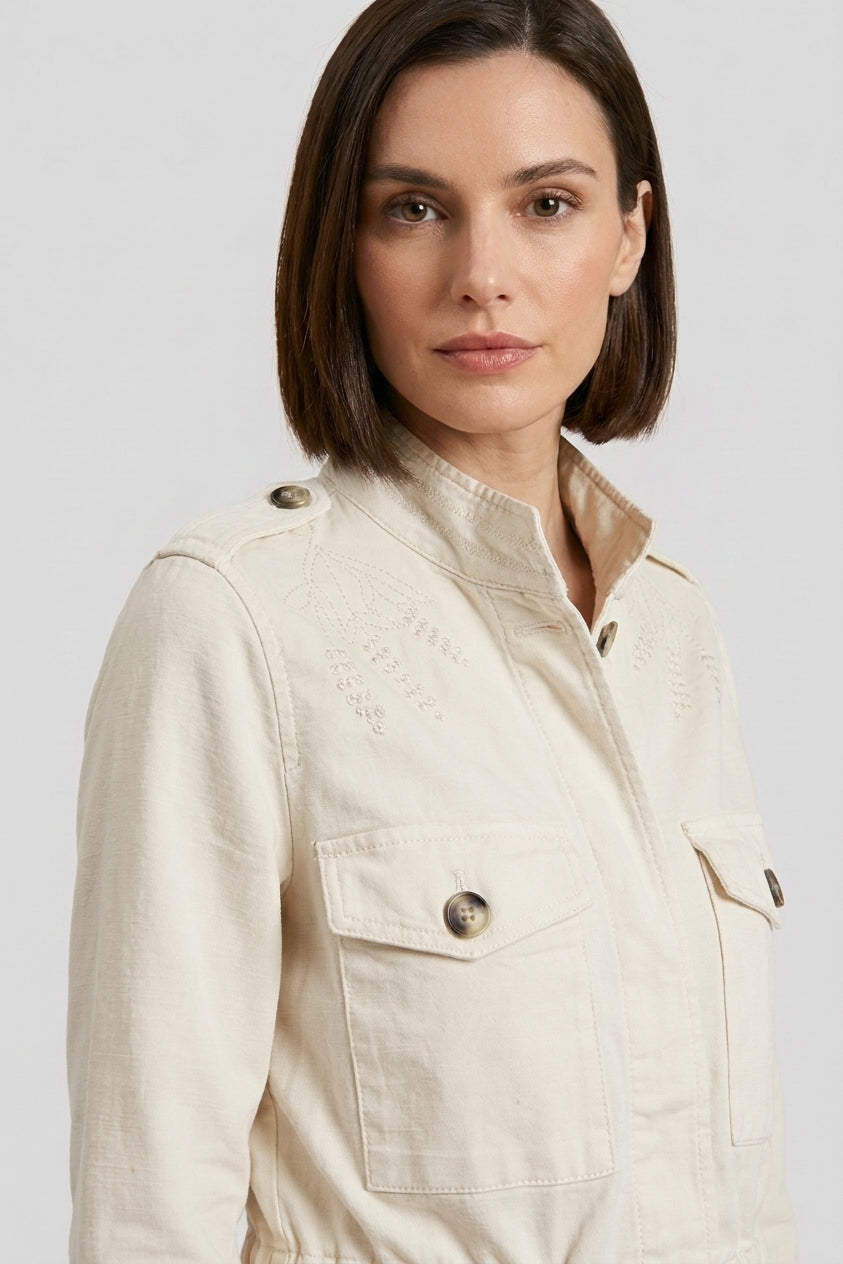 Eva giacca donna in twill ricamo fiori