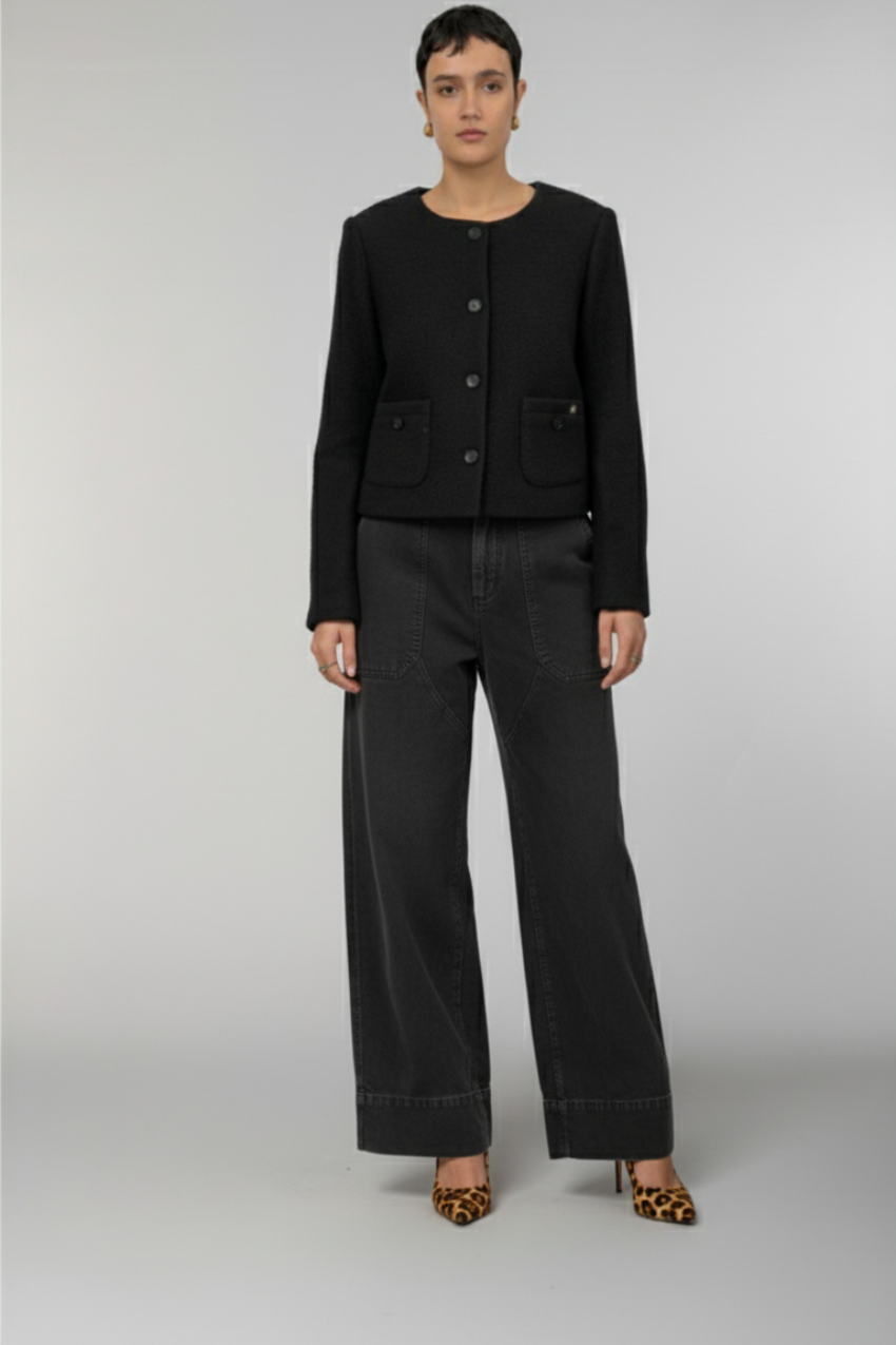 Lou Lou Cropped-Damenjacke aus Bouclé-Mischwolle