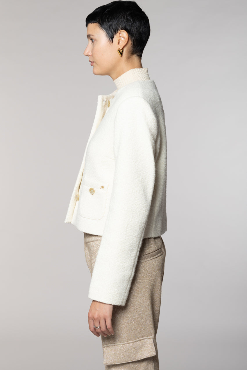 Lou Lou Cropped-Damenjacke aus Bouclé-Mischwolle