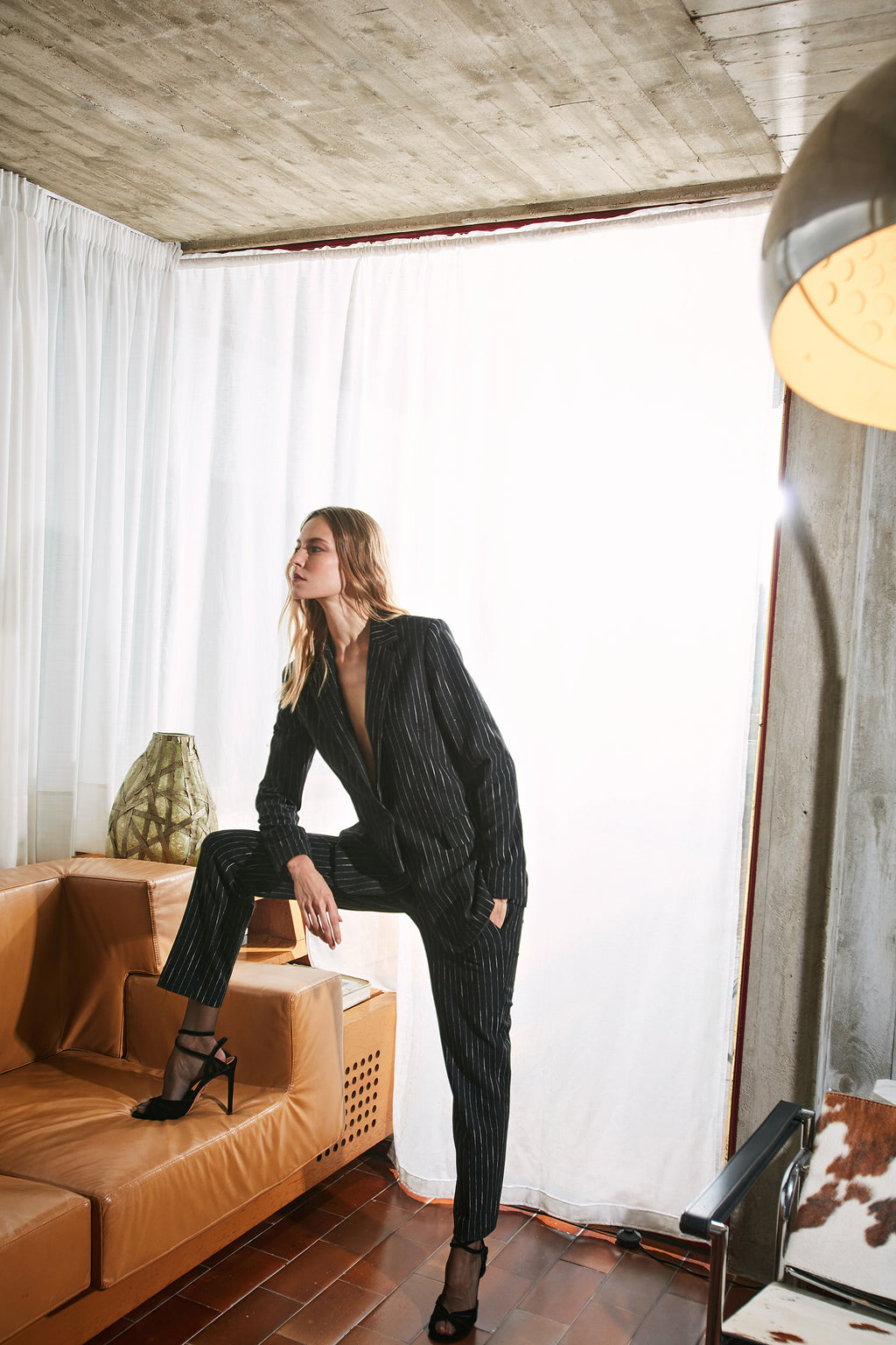 Irene langer Damenblazer aus Nadelstreifen-Jersey