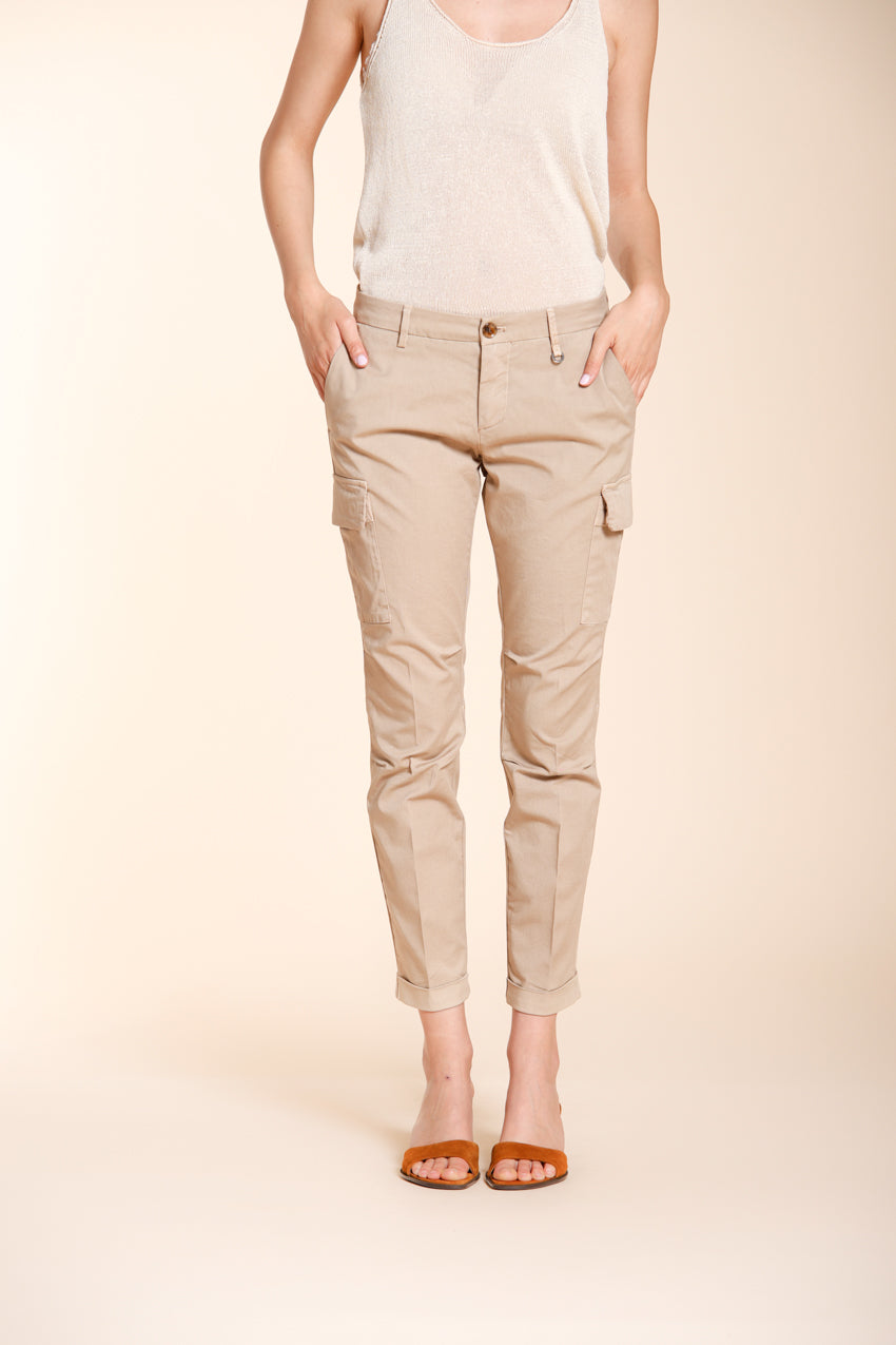 Chile City pantalone cargo donna in gabardina stretch slim fit