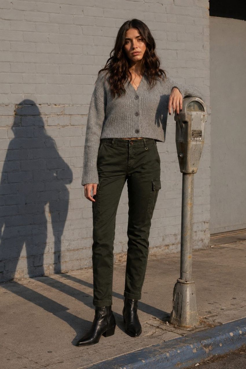 Chile City pantalone cargo donna in raso slim fit