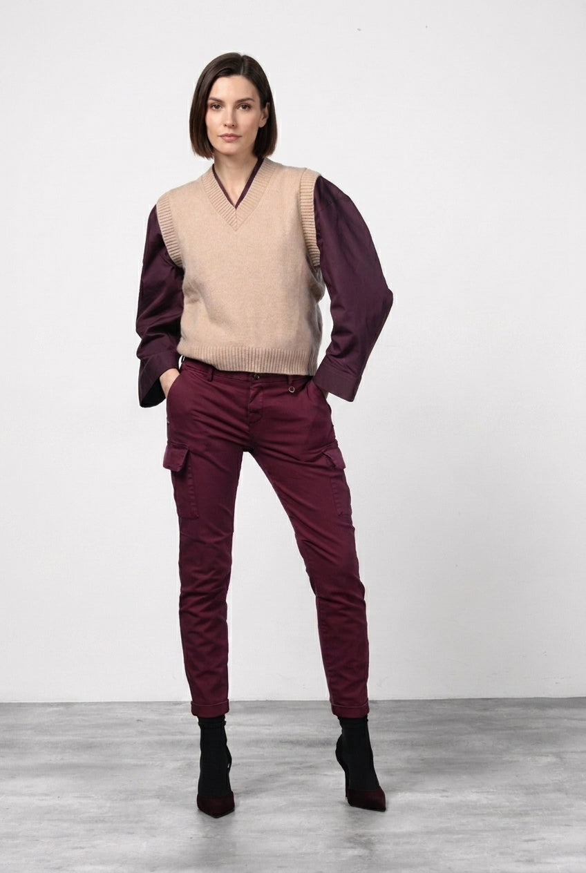 Chile City pantalone cargo donna in raso slim fit