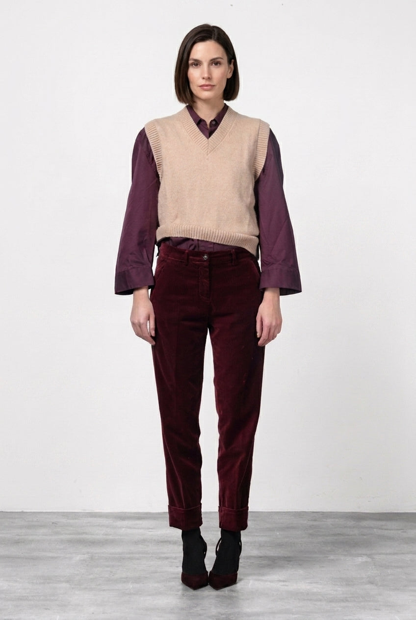 New York Carrot women’s chino trousers in smooth velvet, carrot fit ①