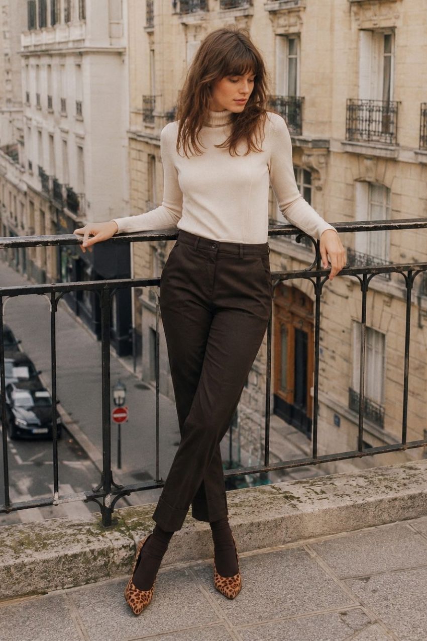 Pantalón chino de mujer New York Carrot en satén con carrot fit ①