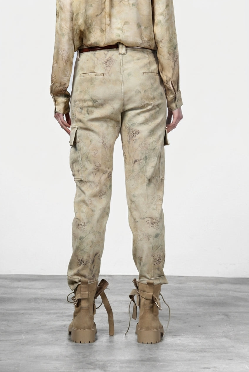Marlene Cargo pantalone cargo donna in bull fantasia fiori sfumati carrot fit