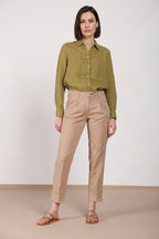New York Carrot Sartoriale 1 Pince pantalone chino donna in raso di cotone e seta carrot fit ①