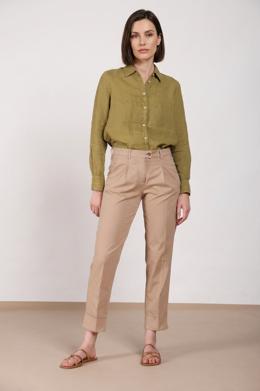 New York Carrot Sartoriale 1 Pince pantalone chino donna in raso di cotone e seta carrot fit ①
