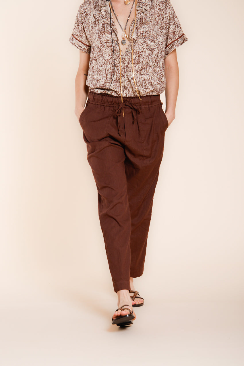 Jogger City pantalon chino femme en toile de lin et coton légère relaxed fit