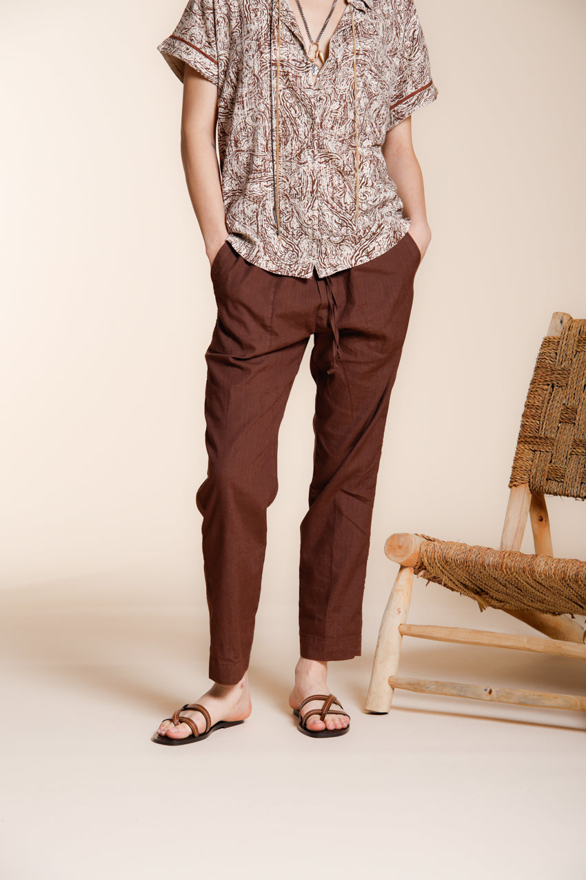 Jogger City pantalon chino femme en toile de lin et coton légère relaxed fit
